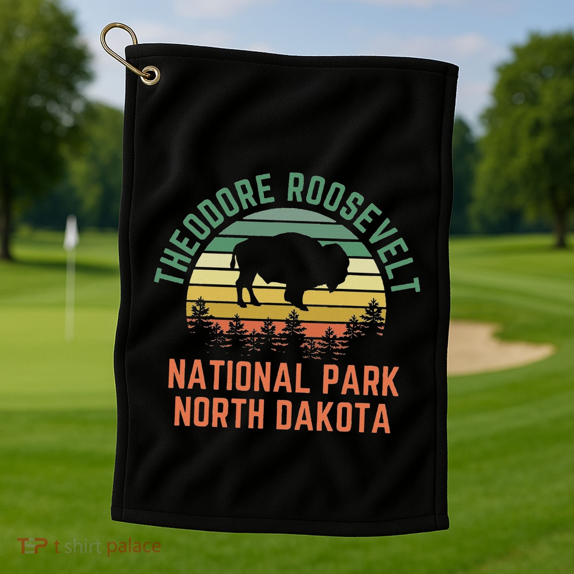 Theodore Roosevelt National Park North Dakota Buffalo Retro Golf Towel