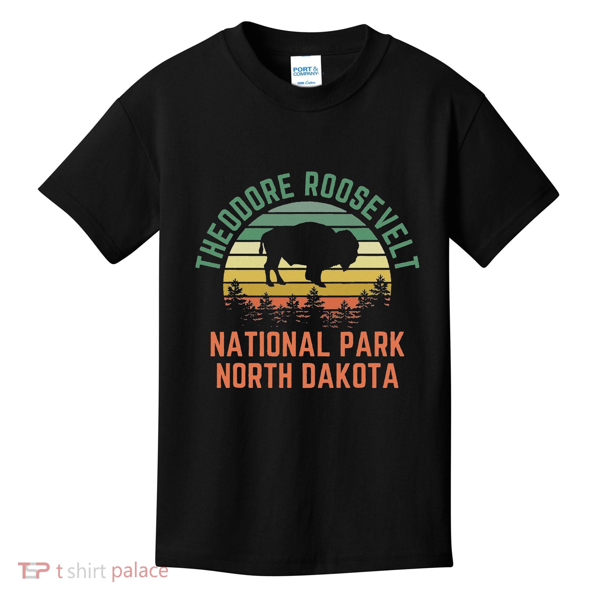 Theodore Roosevelt National Park North Dakota Buffalo Retro Kids T-Shirt