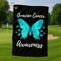 Teal Ribbon Ovarian Cancer Awareness Golf Towel thumb 1