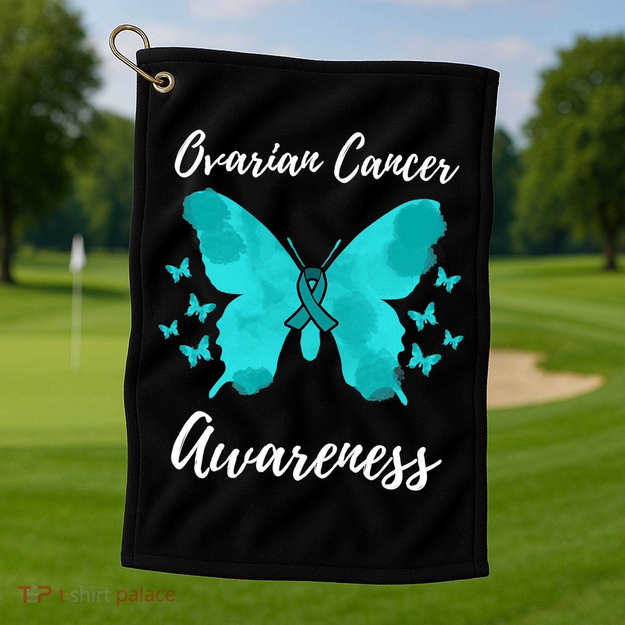 Teal Ribbon Ovarian Cancer Awareness Golf Towel