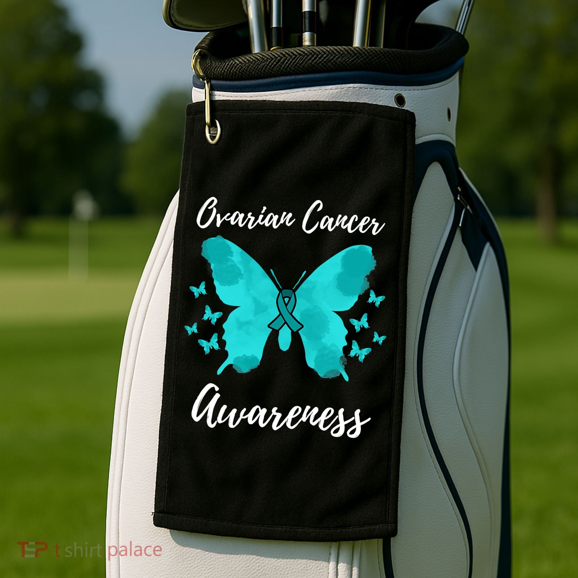 Teal Ribbon Ovarian Cancer Awareness Golf Towel