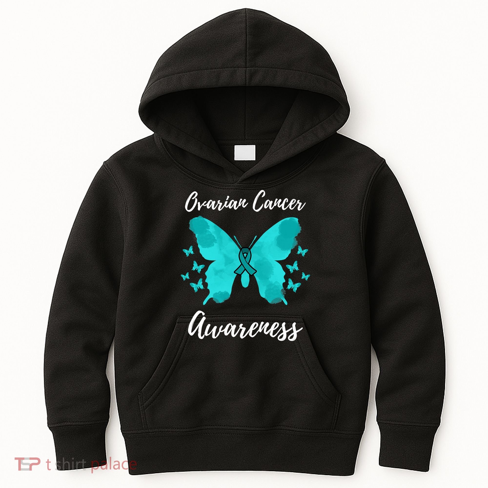 Teal Ribbon Ovarian Cancer Awareness Kids Hoodie