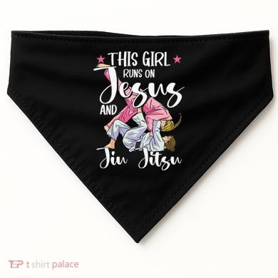 This  Runs On Jesus And Jiu Jitsu Gift USA-Made Doggie Bandana