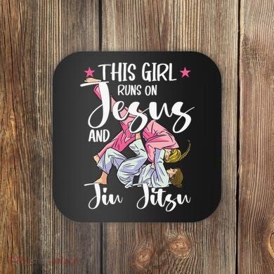 This  Runs On Jesus And Jiu Jitsu Gift Coaster