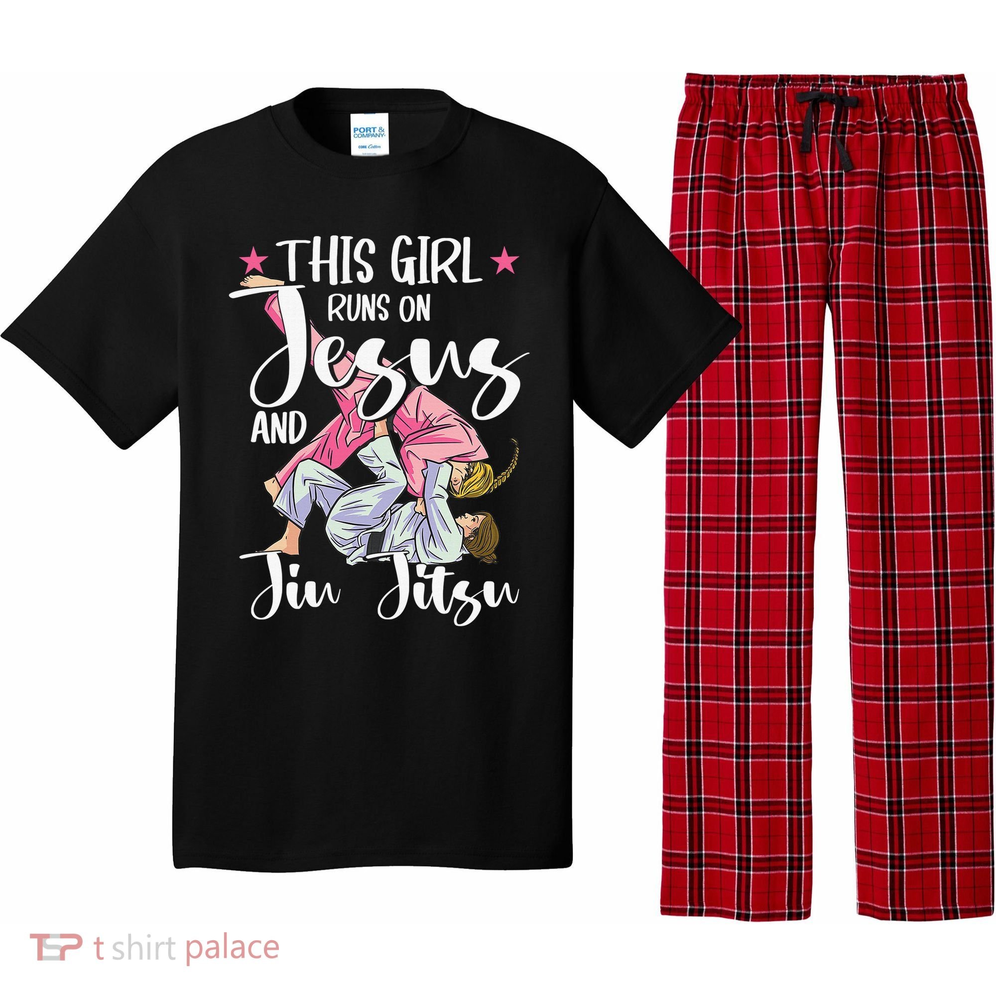 This  Runs On Jesus And Jiu Jitsu Gift Pajama Set