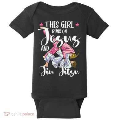 This  Runs On Jesus And Jiu Jitsu Gift Baby Bodysuit