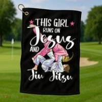 This  Runs On Jesus And Jiu Jitsu Gift Golf Towel thumb 1