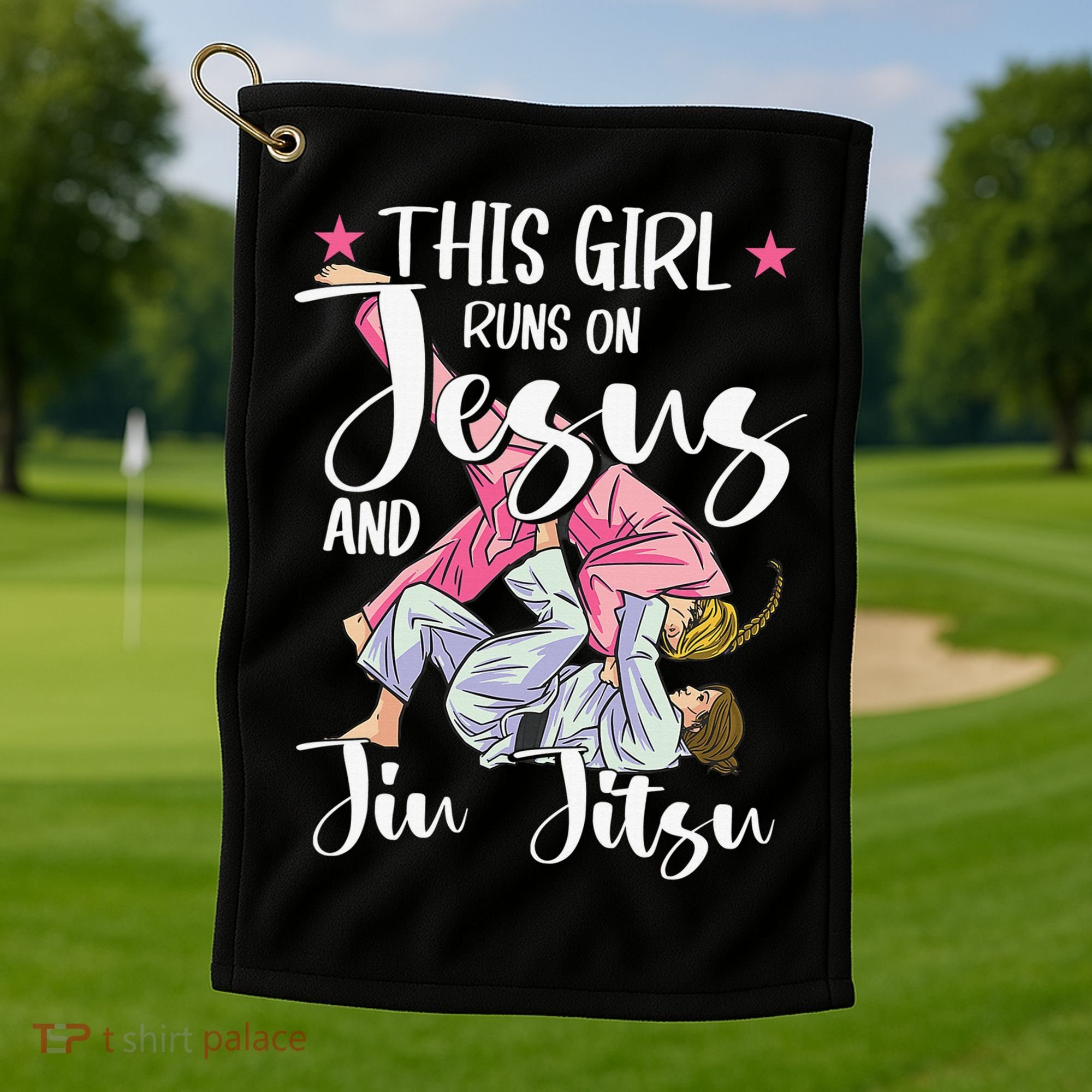 This  Runs On Jesus And Jiu Jitsu Gift Golf Towel