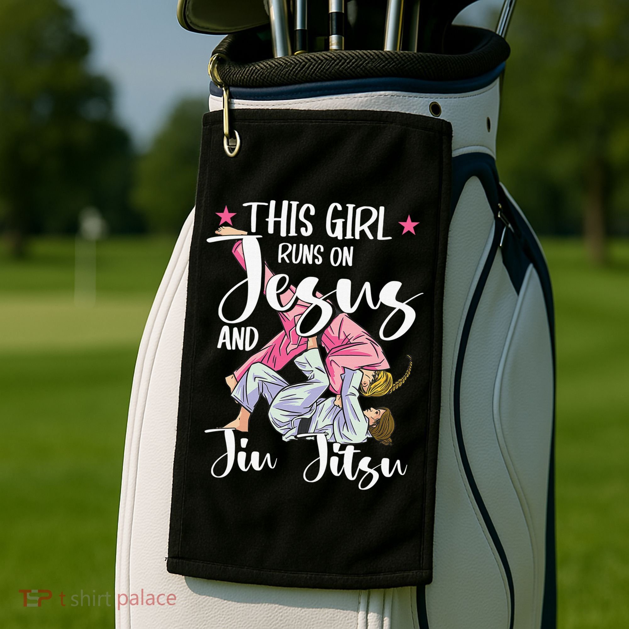This  Runs On Jesus And Jiu Jitsu Gift Golf Towel