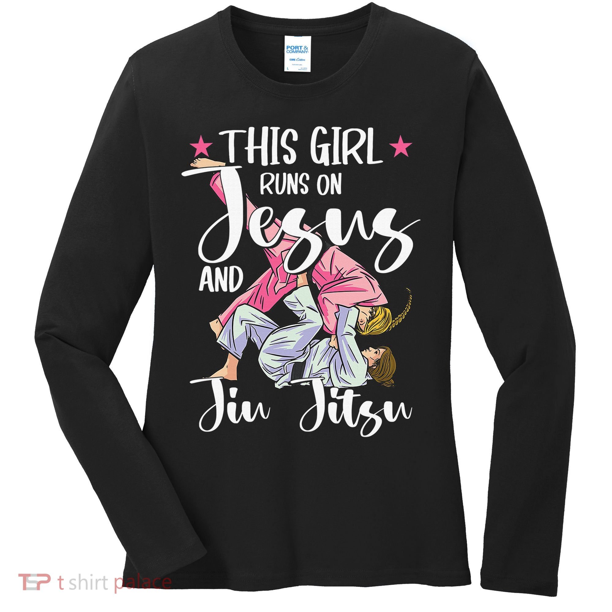 This  Runs On Jesus And Jiu Jitsu Gift Women's Long Sleeve Shirt