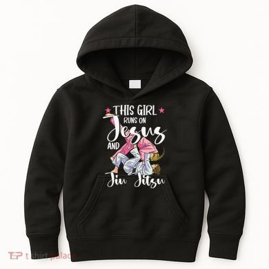 This  Runs On Jesus And Jiu Jitsu Gift Kids Hoodie