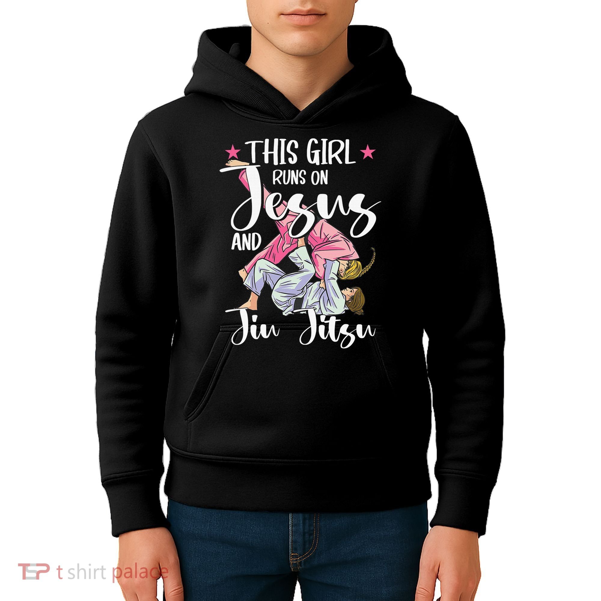 This  Runs On Jesus And Jiu Jitsu Gift Kids Hoodie