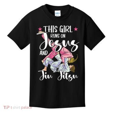 This  Runs On Jesus And Jiu Jitsu Gift Kids T-Shirt