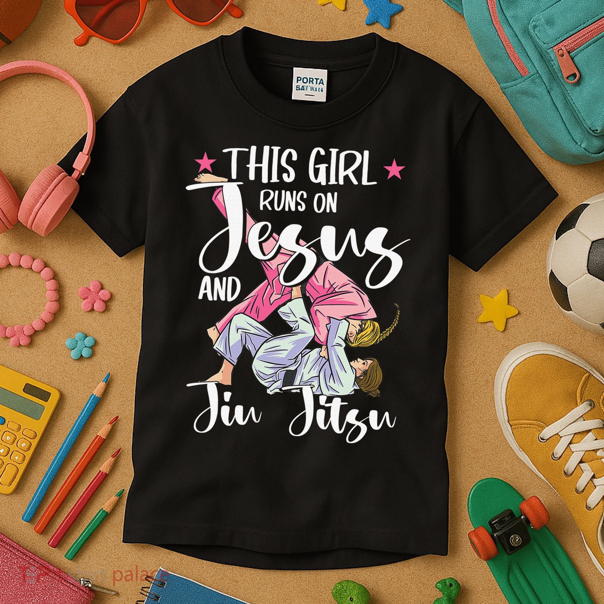 This  Runs On Jesus And Jiu Jitsu Gift Kids T-Shirt