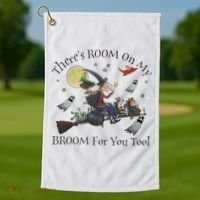 Theres Room On My Broom For You Too Halloween Witch Wizard Golf Towel thumb 1