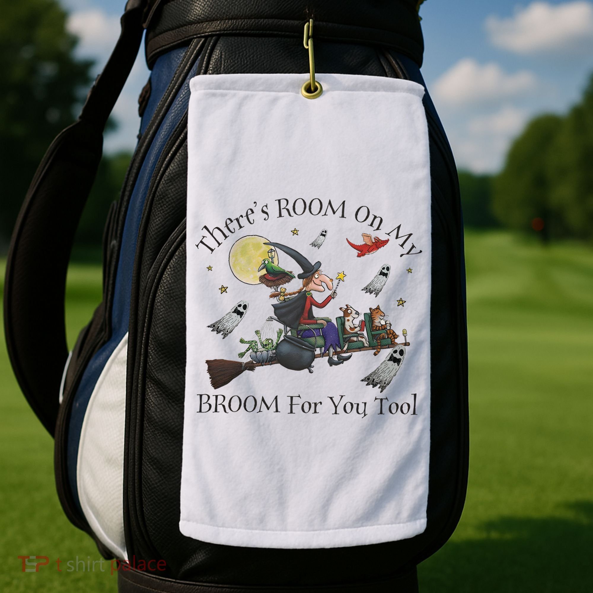 Theres Room On My Broom For You Too Halloween Witch Wizard Golf Towel