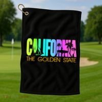 Tropical California The Golden State Golf Towel thumb 1
