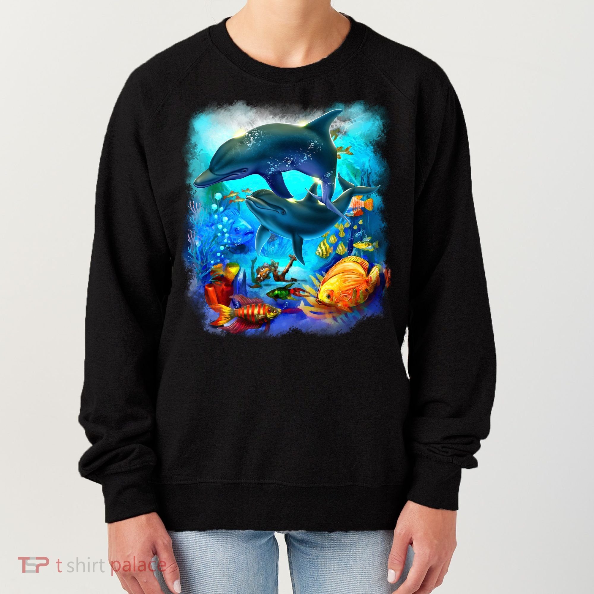 Tropical Fish Dolphins Portrait Women's Sweatshirt