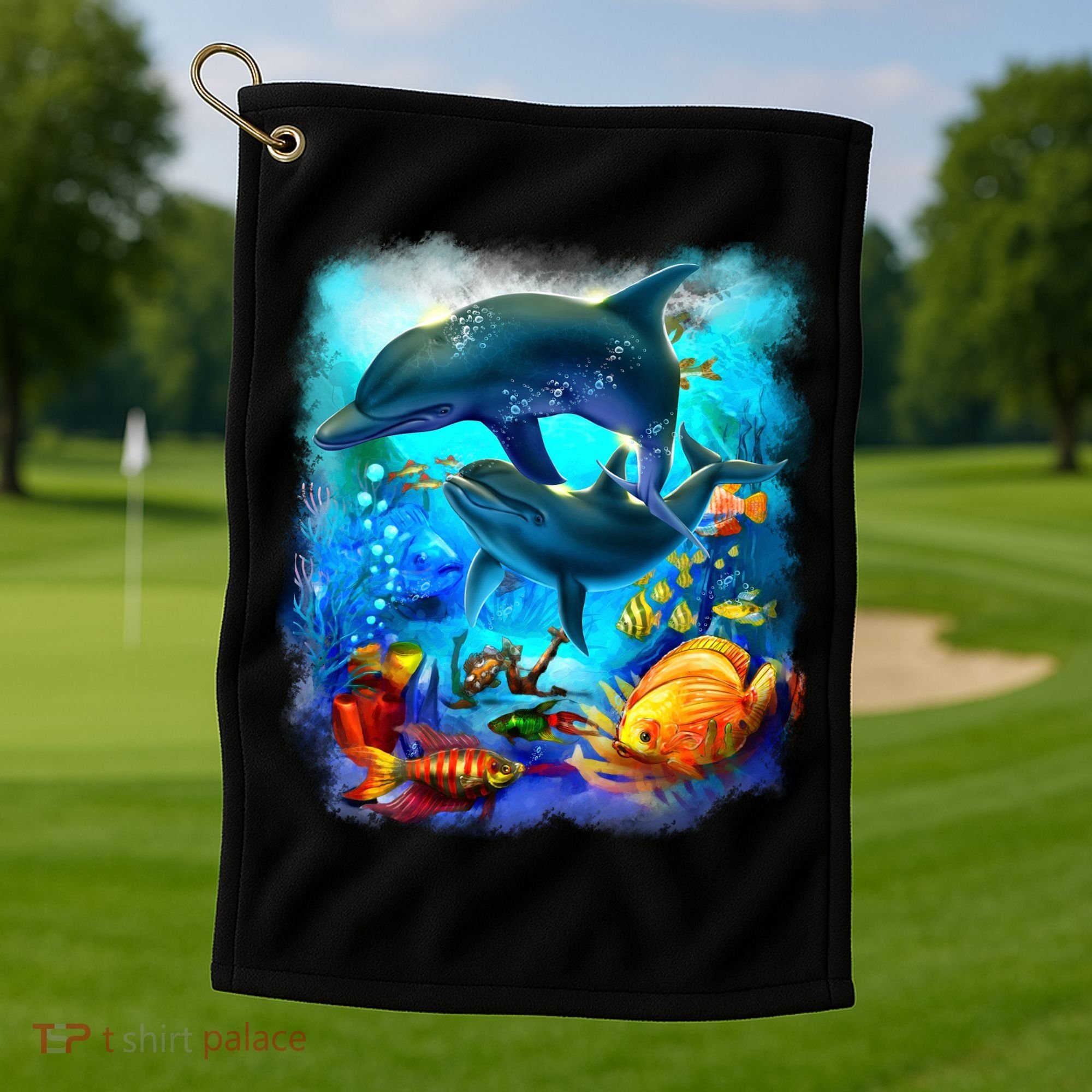 Tropical Fish Dolphins Portrait Golf Towel