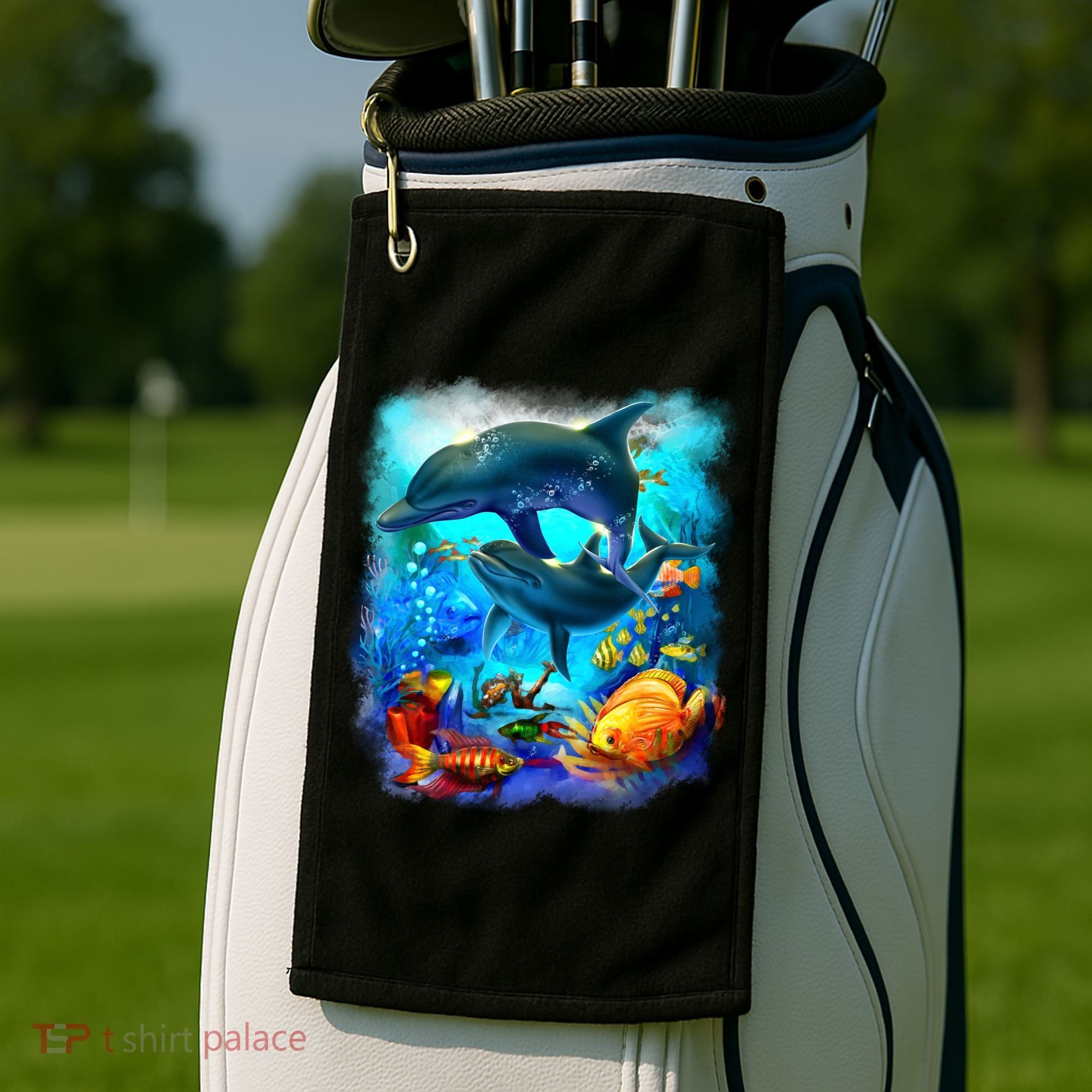 Tropical Fish Dolphins Portrait Golf Towel
