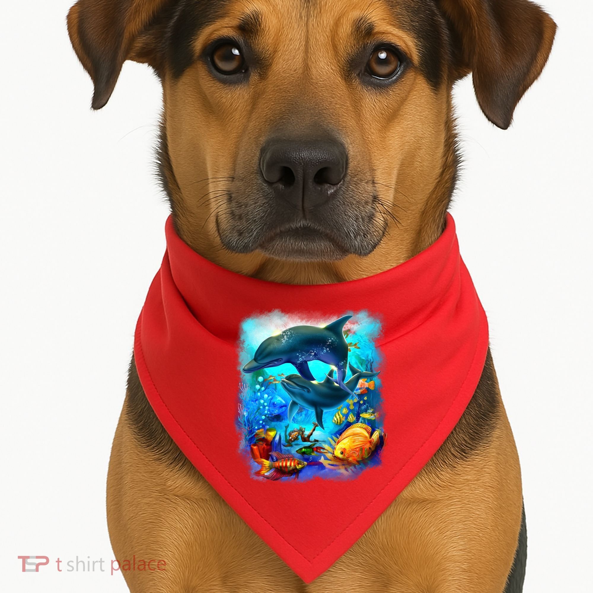 Tropical Fish Dolphins Portrait USA-Made Doggie Bandana