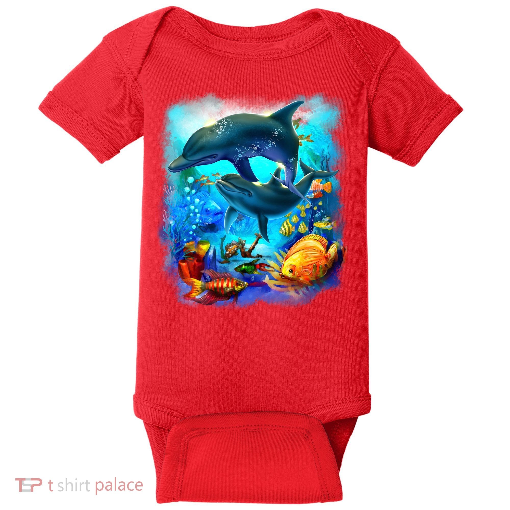 Tropical Fish Dolphins Portrait Baby Bodysuit