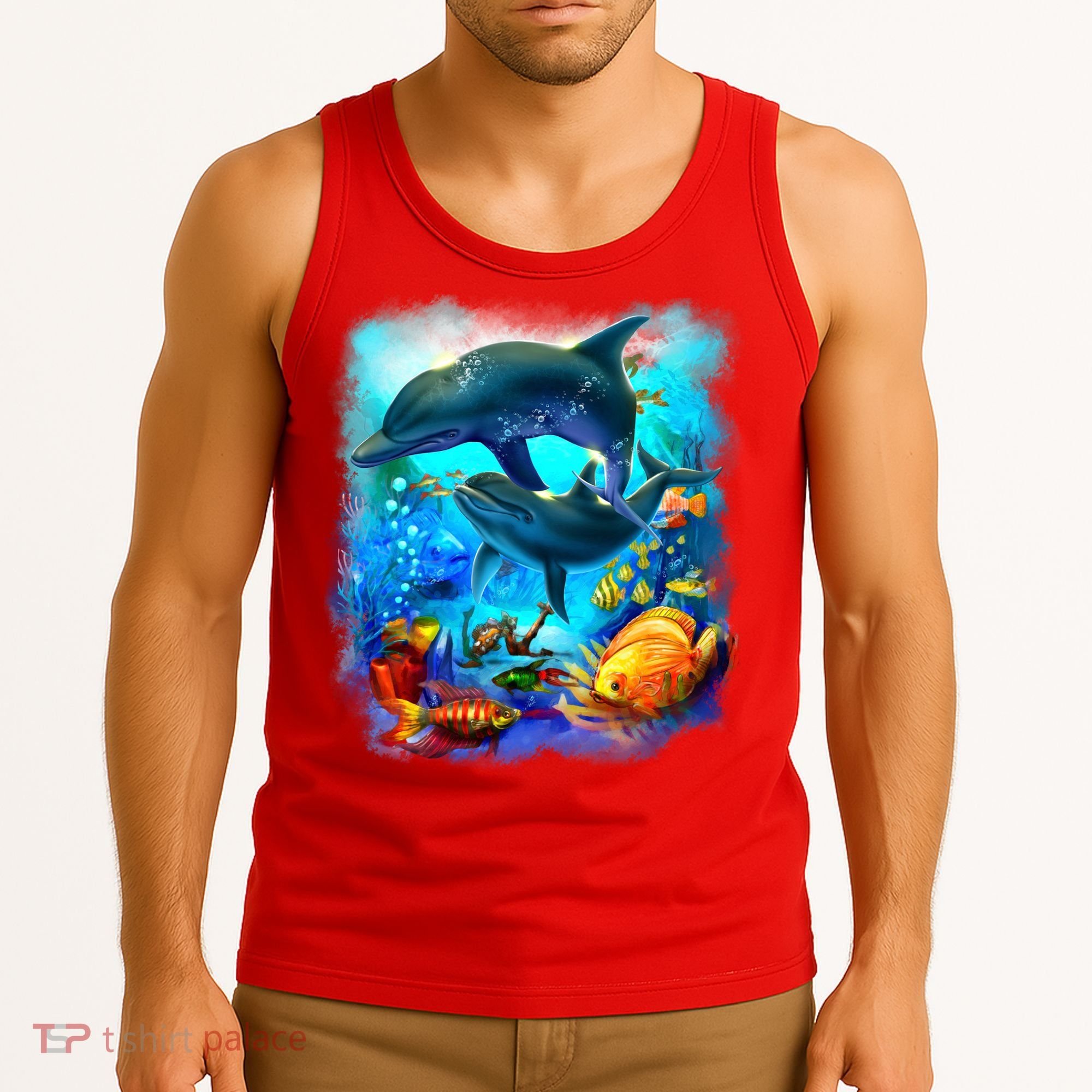 Tropical Fish Dolphins Portrait Tank Top