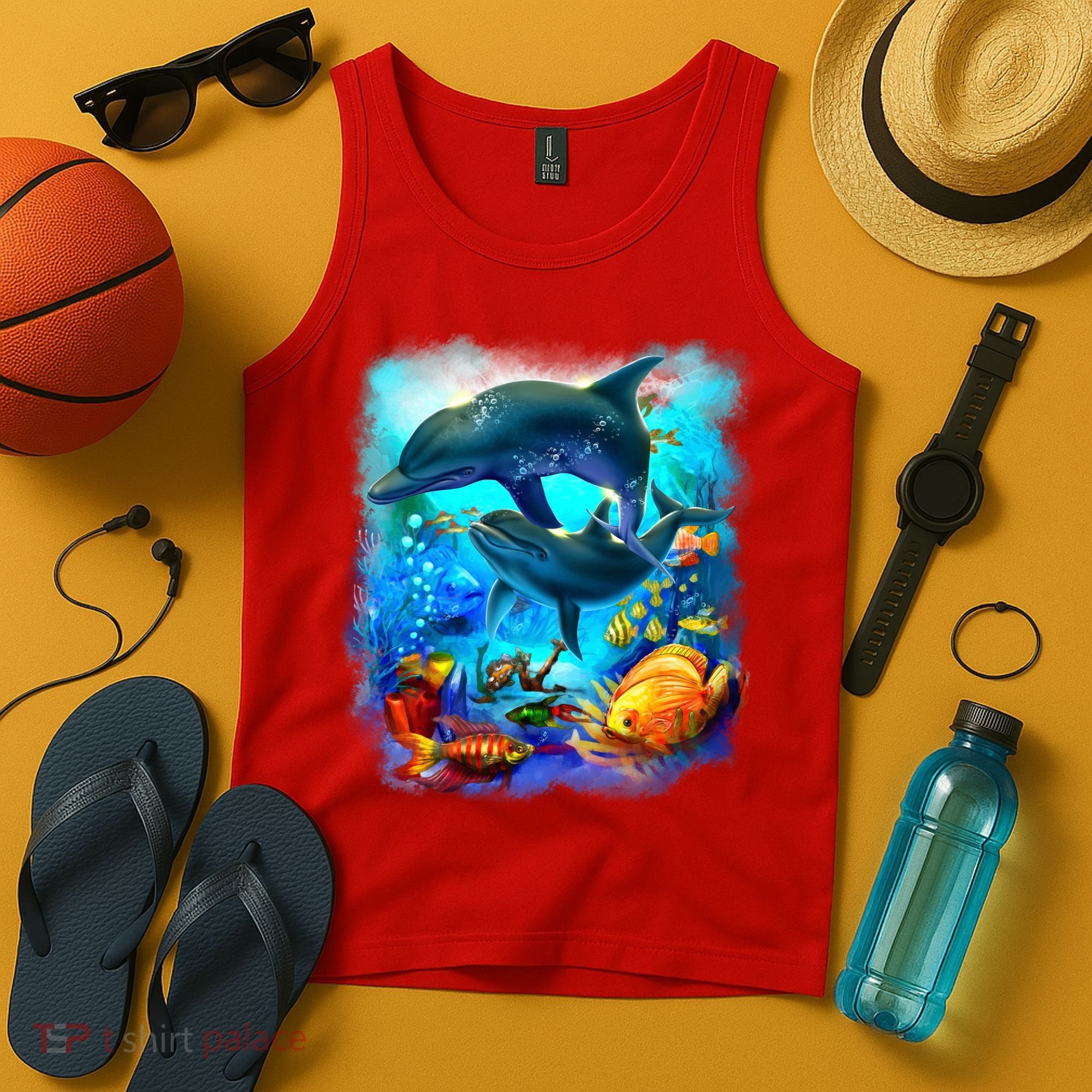 Tropical Fish Dolphins Portrait Tank Top