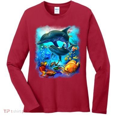 Tropical Fish Dolphins Portrait Women's Long Sleeve Shirt