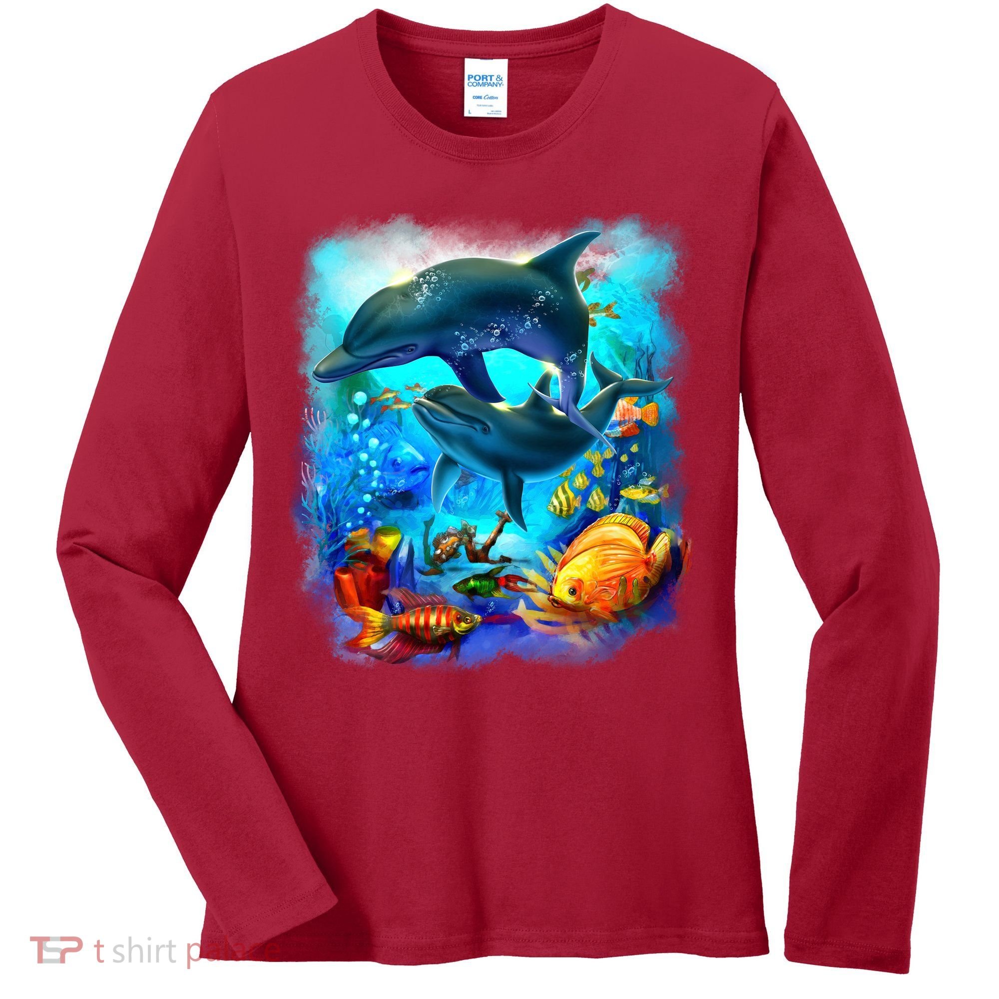 Tropical Fish Dolphins Portrait Women's Long Sleeve Shirt