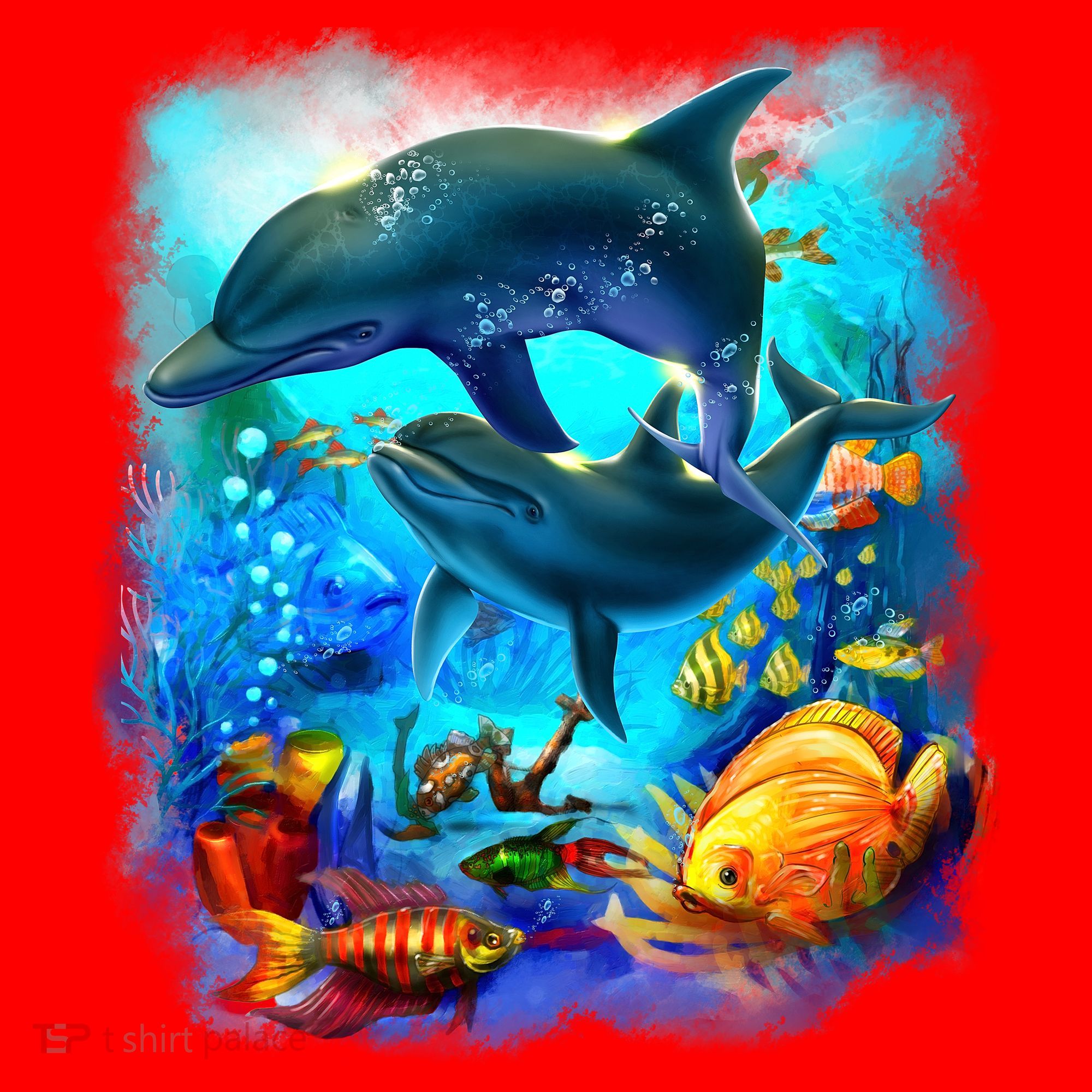 Tropical Fish Dolphins Portrait Women's Long Sleeve Shirt