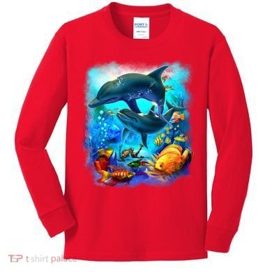 Tropical Fish Dolphins Portrait Kids Long Sleeve Shirt
