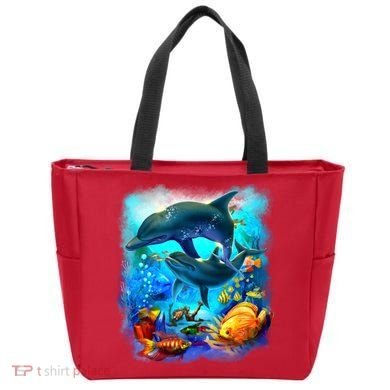Tropical Fish Dolphins Portrait Tote Bag