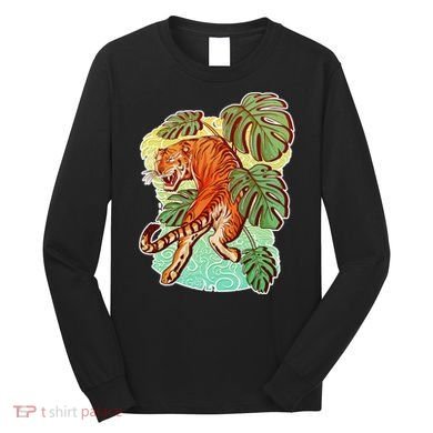 Tropical Tiger Tattoo Design Long Sleeve Shirt