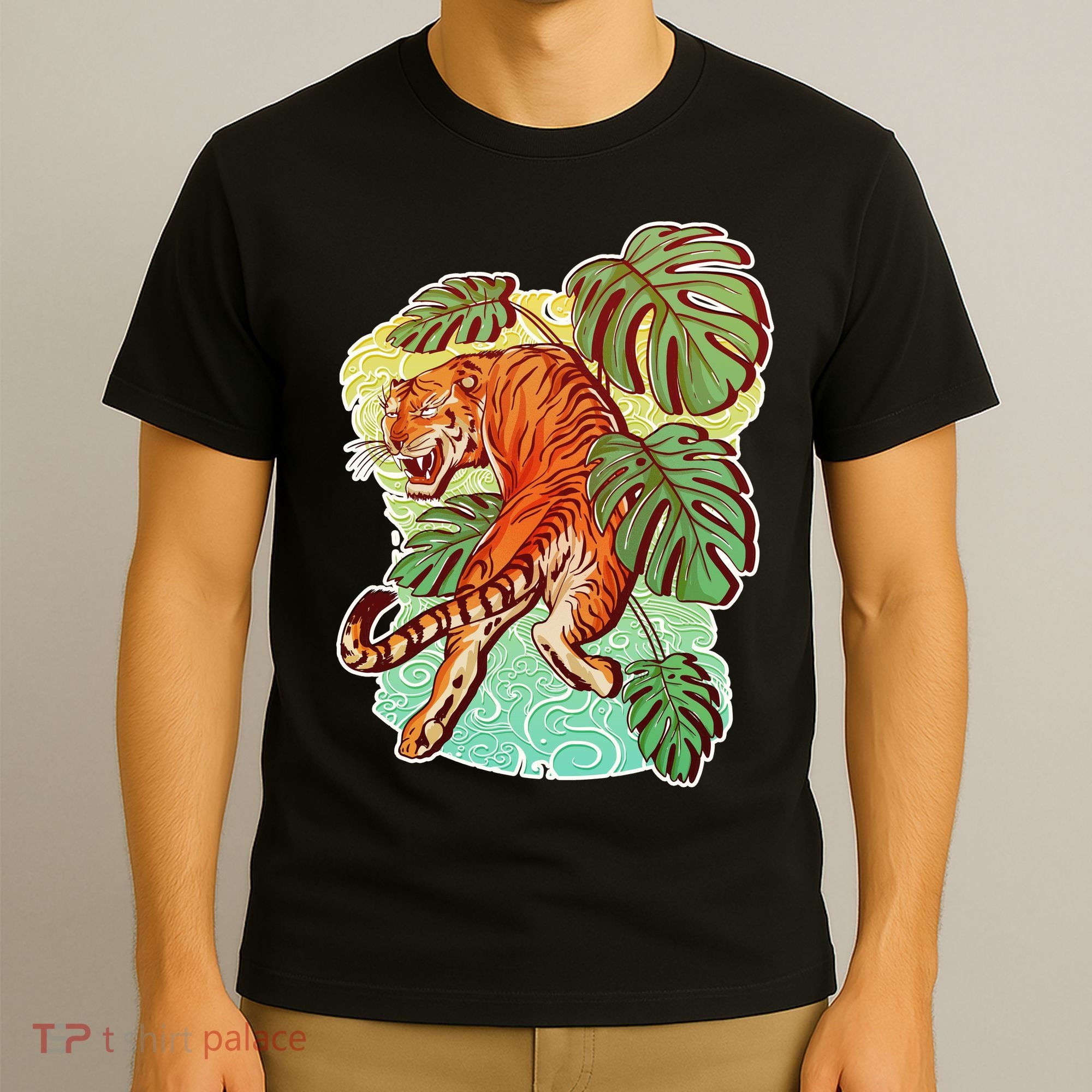 Tropical Tiger Tattoo Design T-Shirt