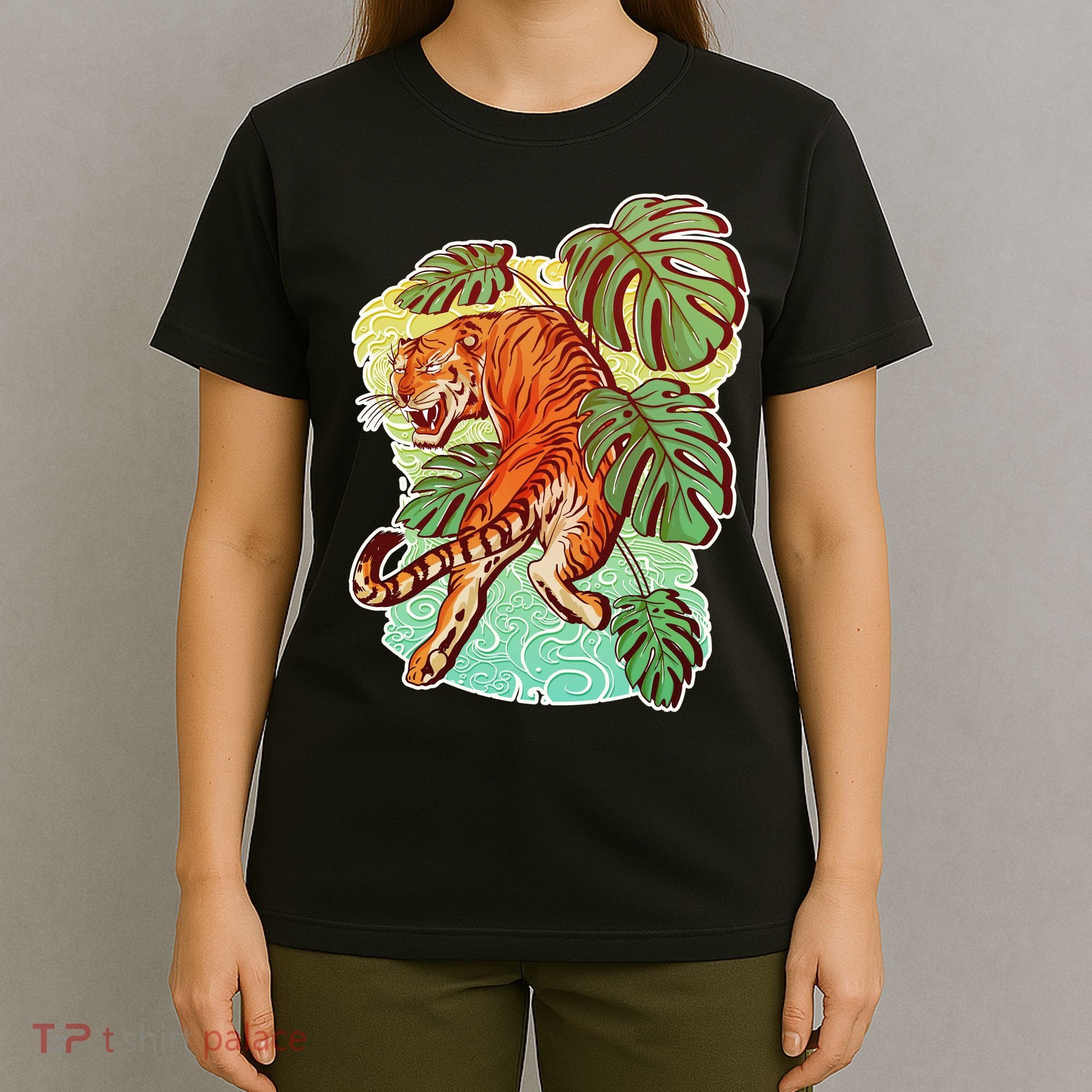 Tropical Tiger Tattoo Design T-Shirt