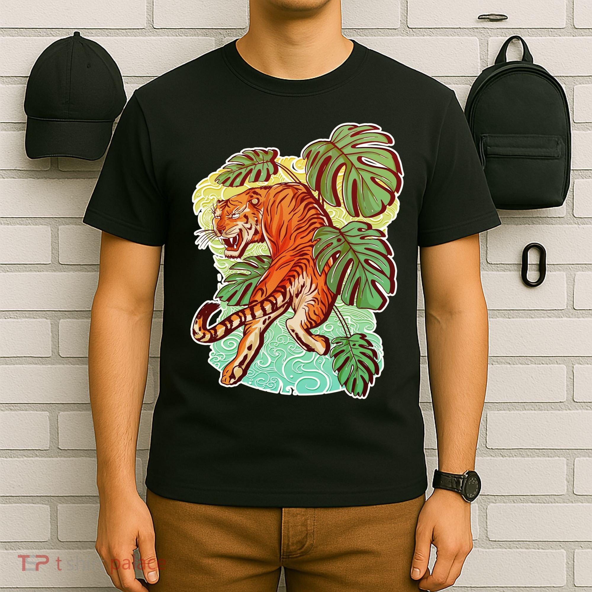 Tropical Tiger Tattoo Design T-Shirt