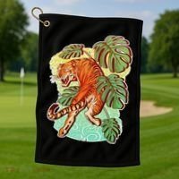 Tropical Tiger Tattoo Design Golf Towel thumb 1
