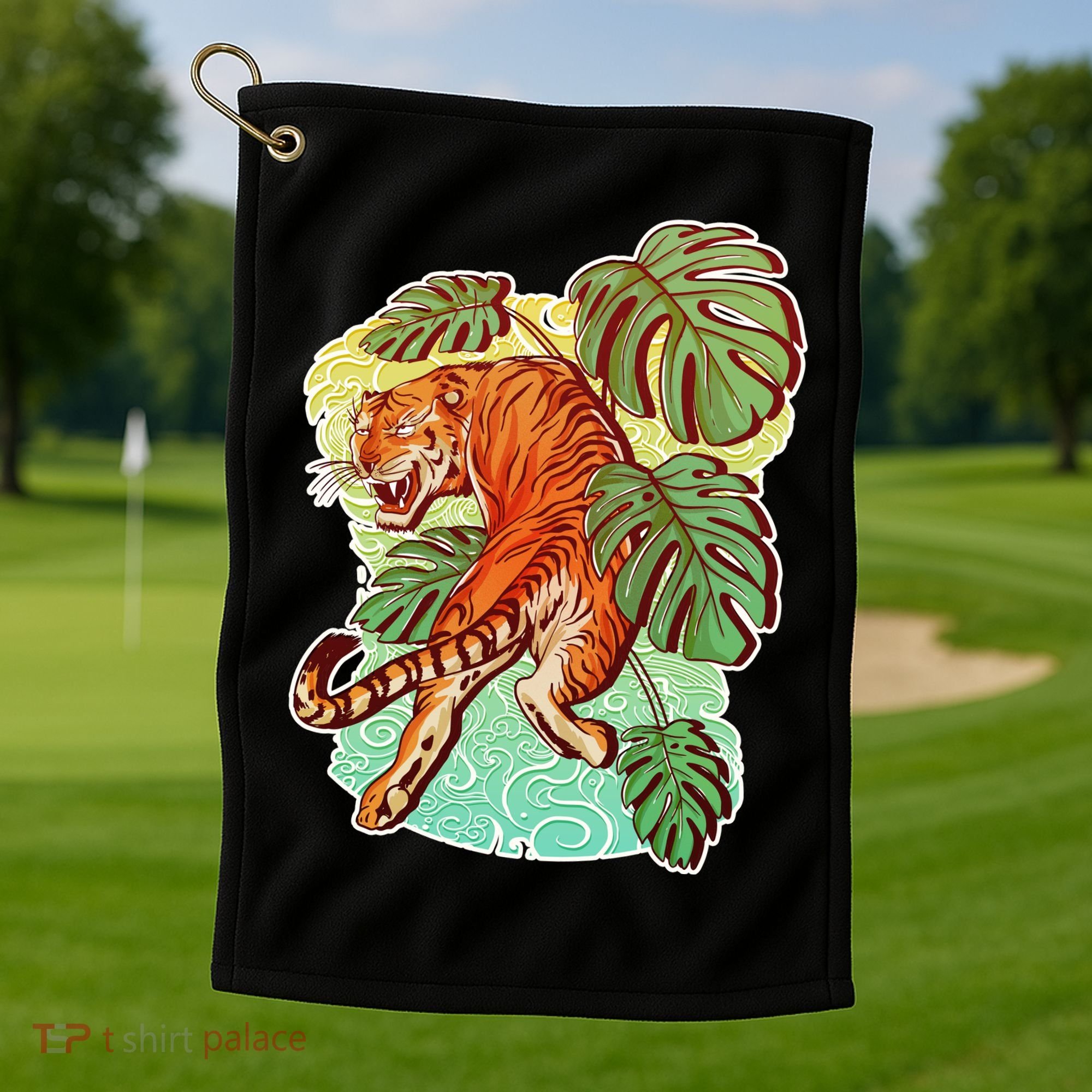 Tropical Tiger Tattoo Design Golf Towel
