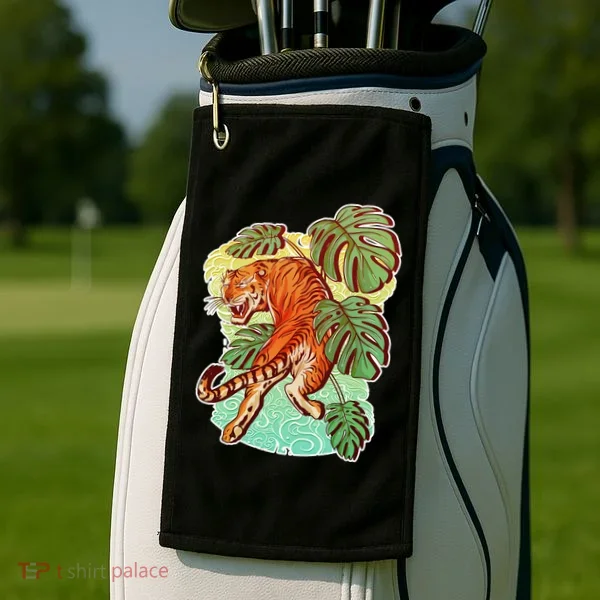 Tropical Tiger Tattoo Design Golf Towel