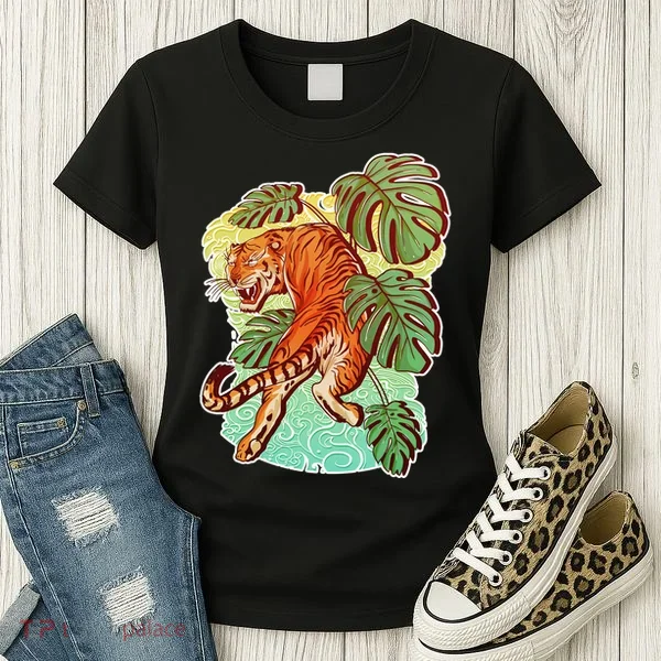 Tropical Tiger Tattoo Design Women's T-Shirt