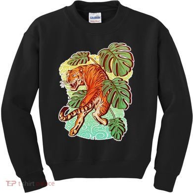 Tropical Tiger Tattoo Design Kids Sweatshirt