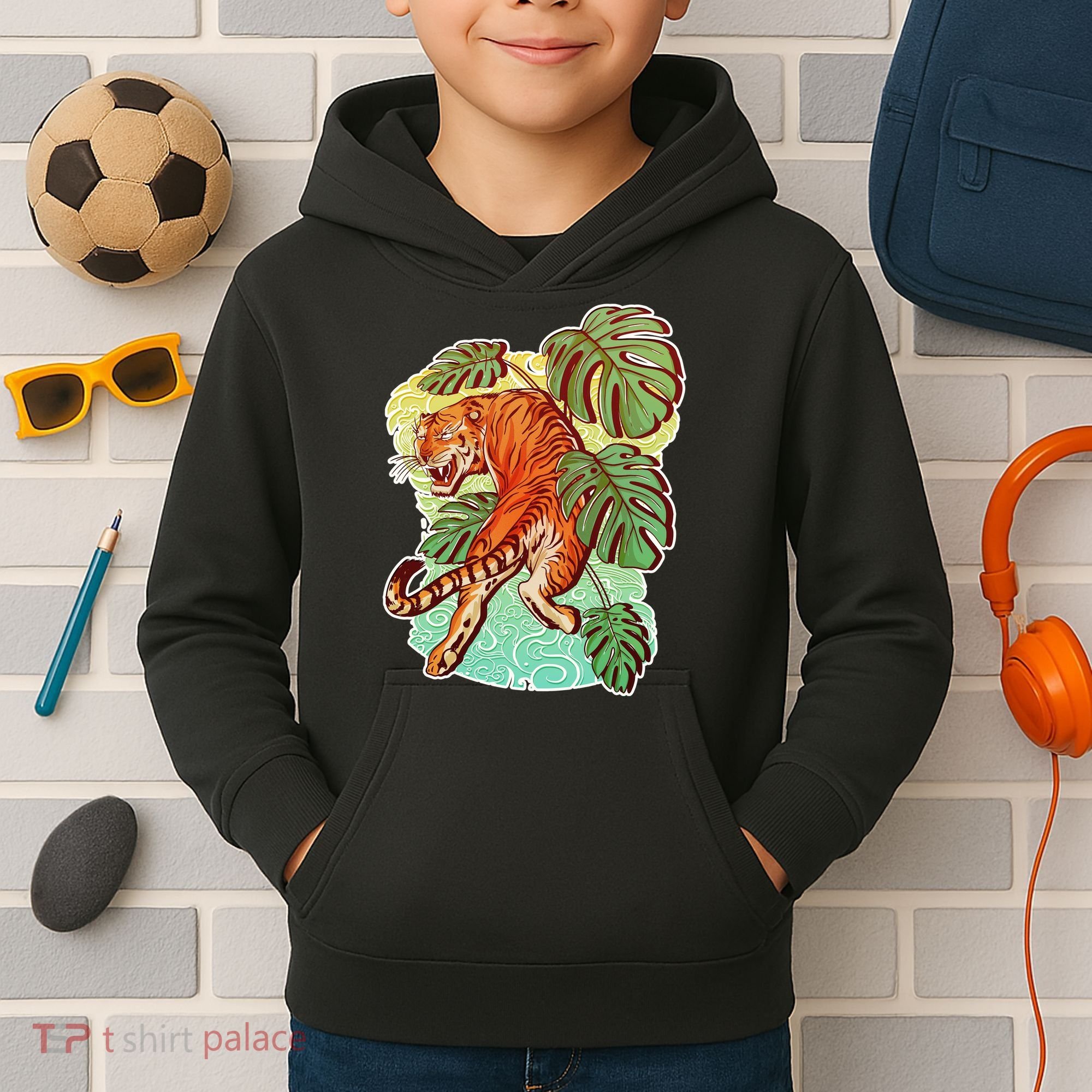 Tropical Tiger Tattoo Design Kids Hoodie