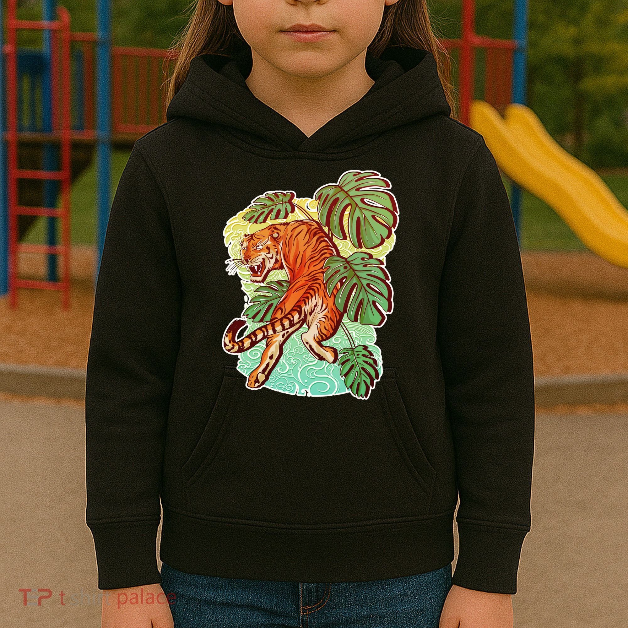 Tropical Tiger Tattoo Design Kids Hoodie