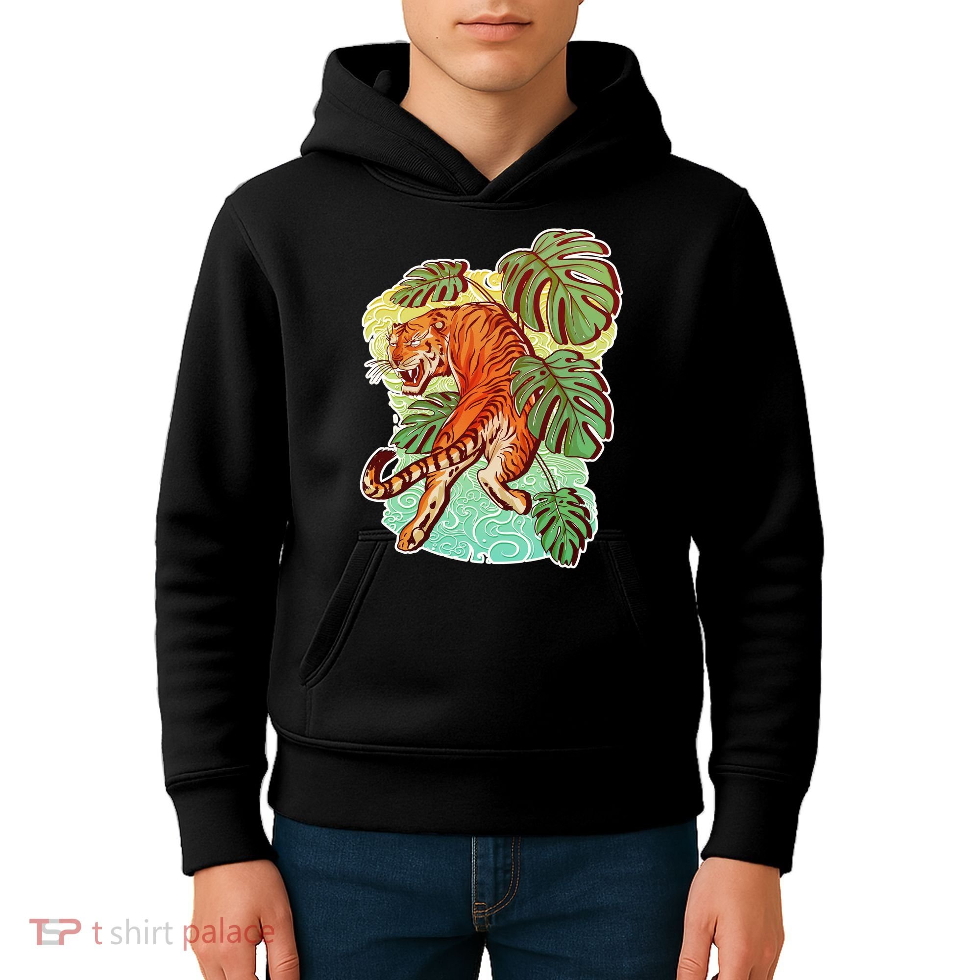 Tropical Tiger Tattoo Design Kids Hoodie