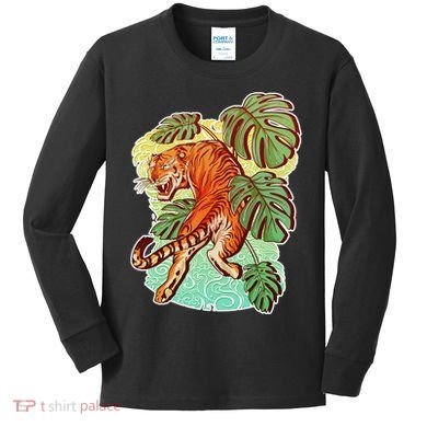 Tropical Tiger Tattoo Design Kids Long Sleeve Shirt