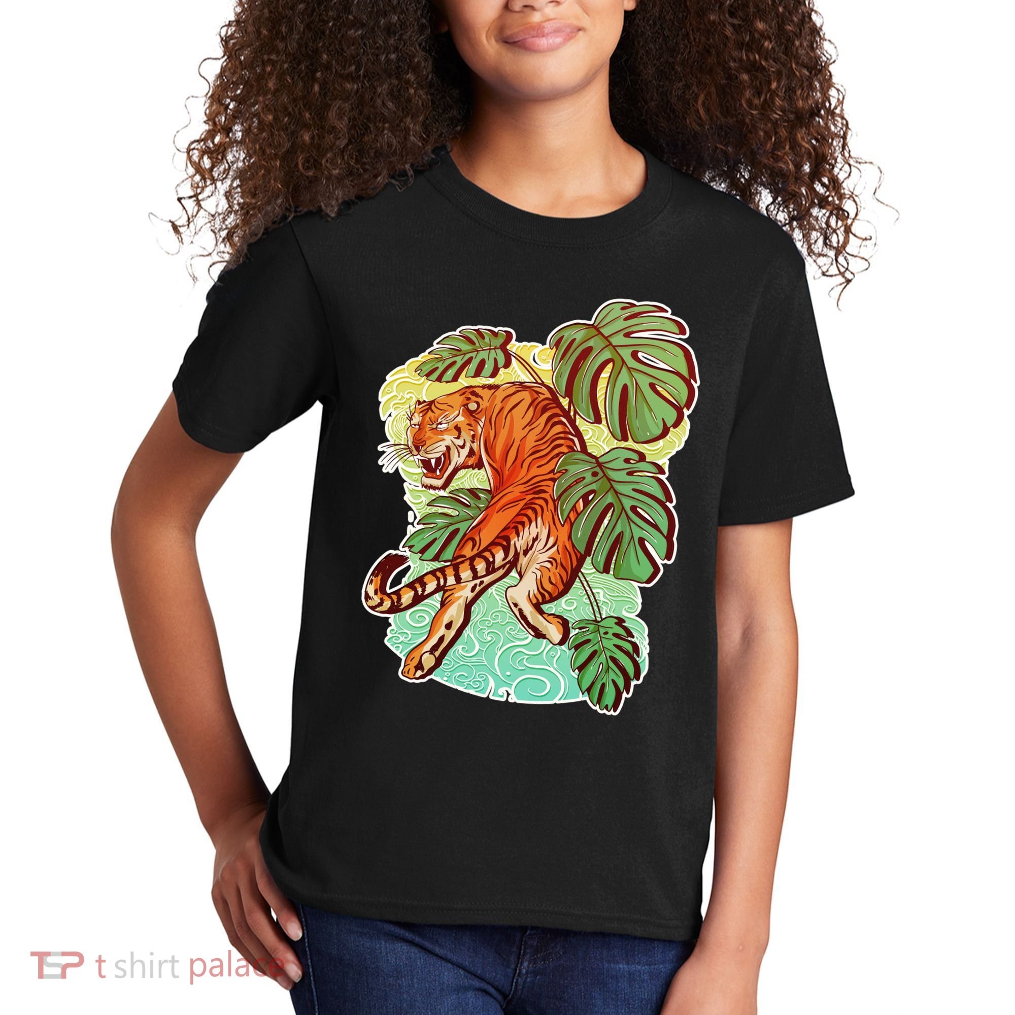 Tropical Tiger Tattoo Design Kids T-Shirt