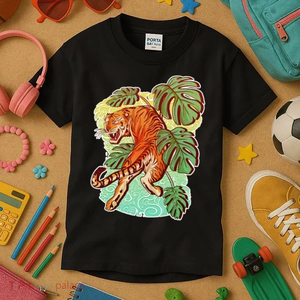 Tropical Tiger Tattoo Design Kids T-Shirt