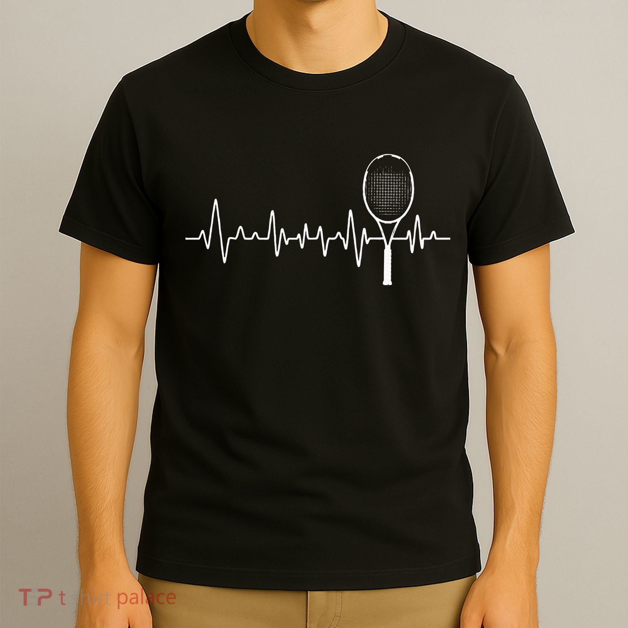 Tennis Racket Pulse Heartbeat EKG Tournament Sports Lover T-Shirt
