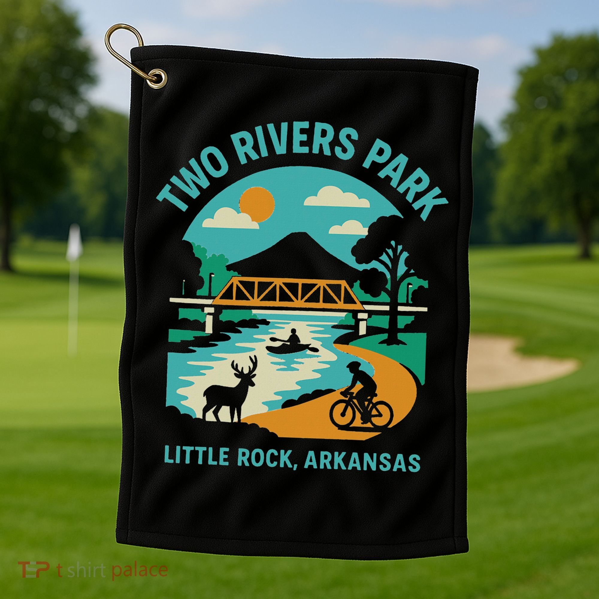 Two Rivers Park In Little Rock, Arkansas, Bridge View Golf Towel